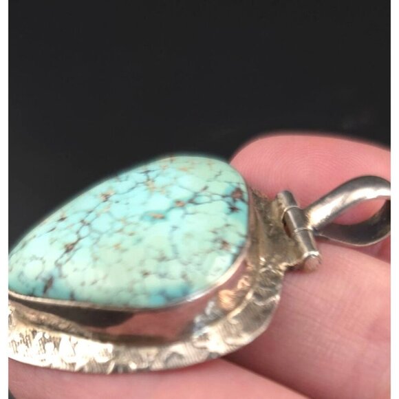 Vintage 925 Silver & Turquoise Pendant Southwestern Frame 13.8g Teardrop - Picture 4 of 11